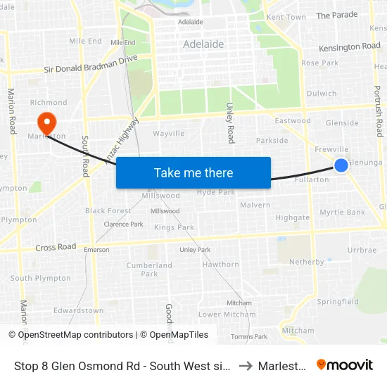 Stop 8 Glen Osmond Rd - South West side to Marleston map