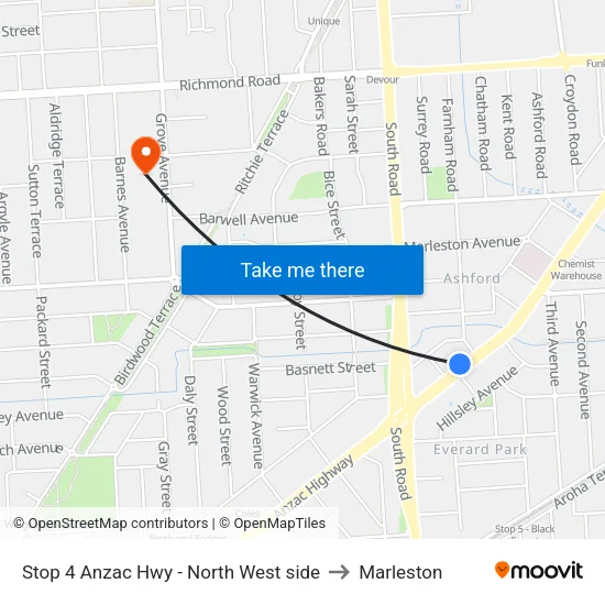 Stop 4 Anzac Hwy - North West side to Marleston map
