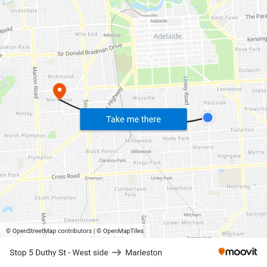 Stop 5 Duthy St - West side to Marleston map