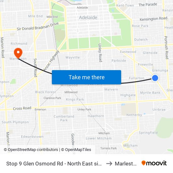 Stop 9 Glen Osmond Rd - North East side to Marleston map