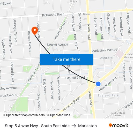 Stop 5 Anzac Hwy - South East side to Marleston map