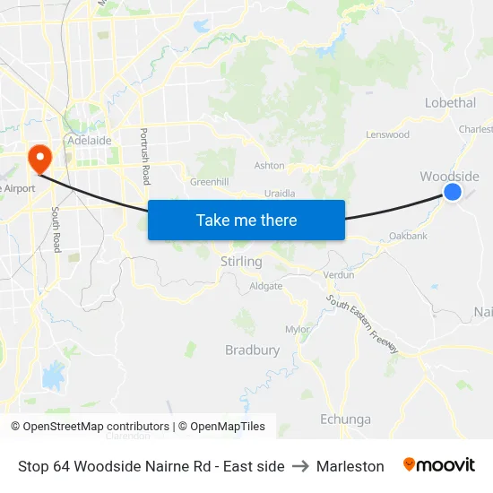 Stop 64 Woodside Nairne Rd - East side to Marleston map