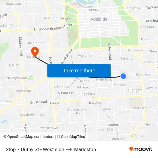 Stop 7 Duthy St - West side to Marleston map