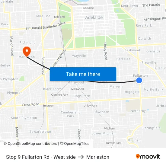 Stop 9 Fullarton Rd - West side to Marleston map