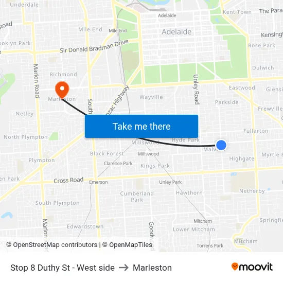 Stop 8 Duthy St - West side to Marleston map