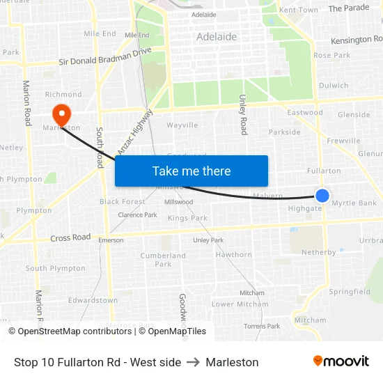 Stop 10 Fullarton Rd - West side to Marleston map