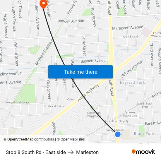 Stop 8 South Rd - East side to Marleston map