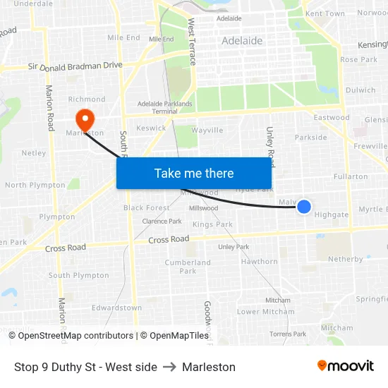 Stop 9 Duthy St - West side to Marleston map