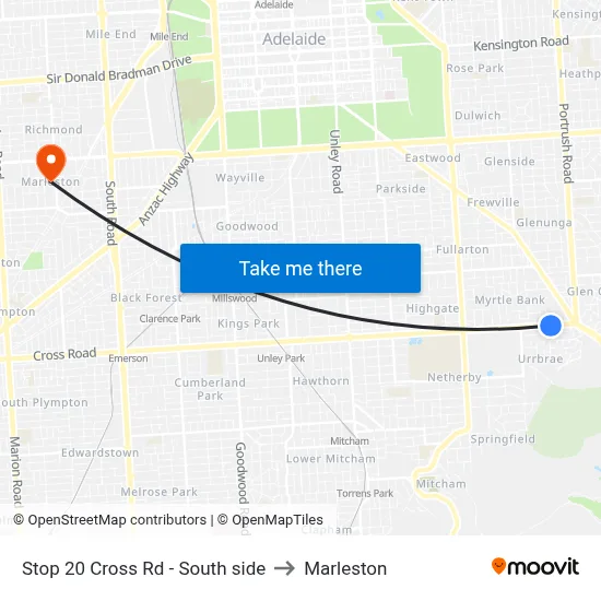Stop 20 Cross Rd - South side to Marleston map