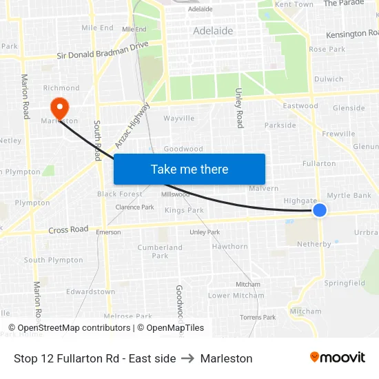 Stop 12 Fullarton Rd - East side to Marleston map