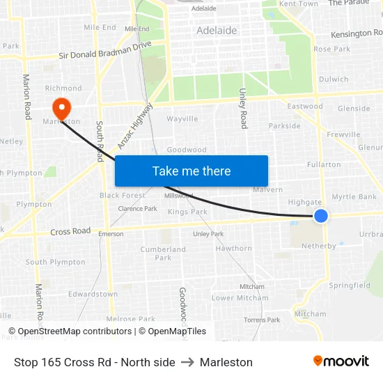 Stop 165 Cross Rd - North side to Marleston map