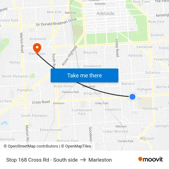 Stop 168 Cross Rd - South side to Marleston map