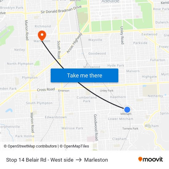 Stop 14 Belair Rd - West side to Marleston map