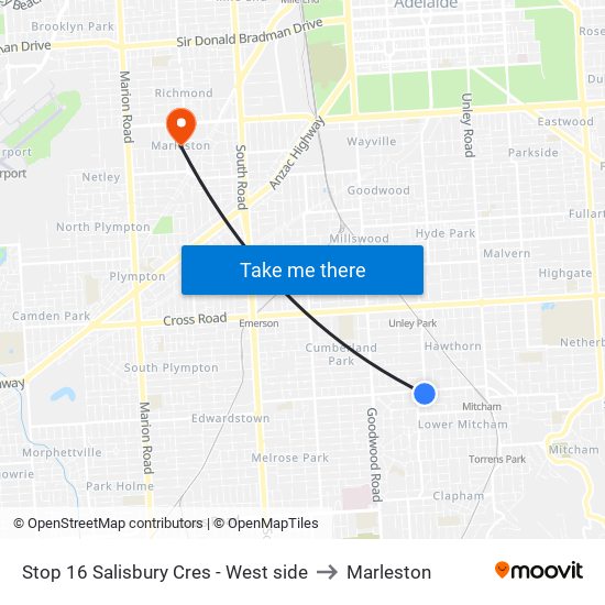 Stop 16 Salisbury Cres - West side to Marleston map