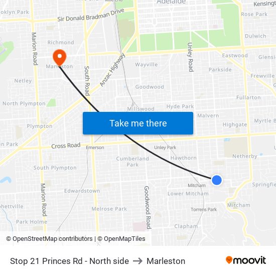 Stop 21 Princes Rd - North side to Marleston map