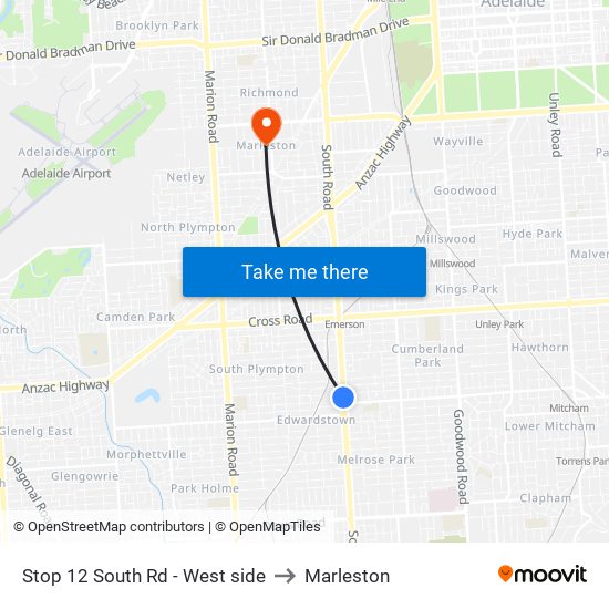 Stop 12 South Rd - West side to Marleston map