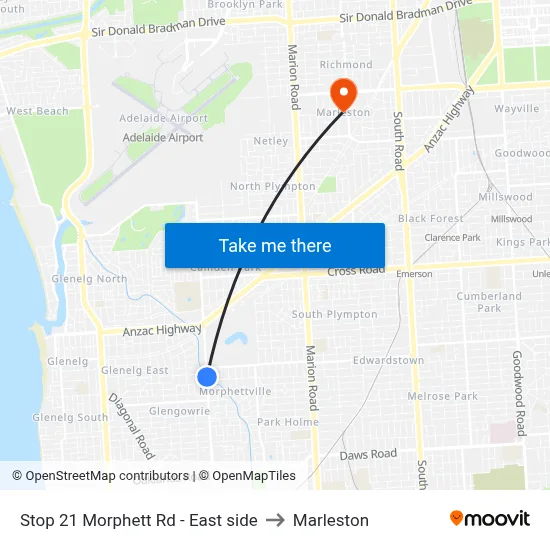 Stop 21 Morphett Rd - East side to Marleston map
