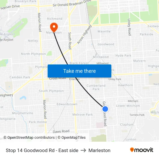 Stop 14 Goodwood Rd - East side to Marleston map