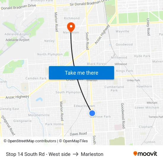 Stop 14 South Rd - West side to Marleston map