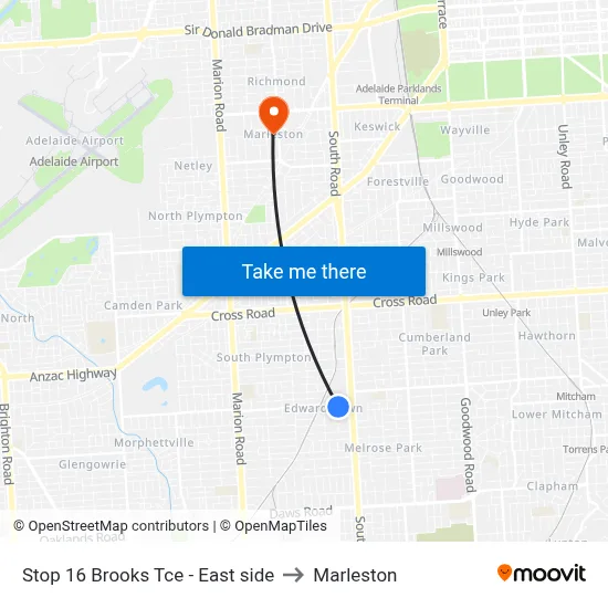 Stop 16 Brooks Tce - East side to Marleston map