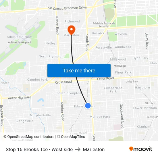 Stop 16 Brooks Tce - West side to Marleston map