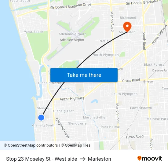 Stop 23 Moseley St - West side to Marleston map