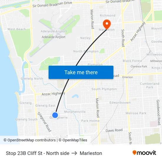 Stop 23B Cliff St - North side to Marleston map