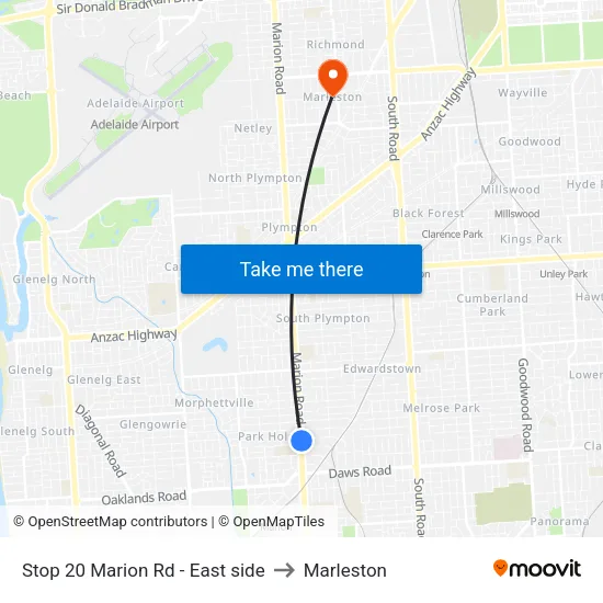 Stop 20 Marion Rd - East side to Marleston map