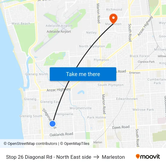 Stop 26 Diagonal Rd - North East side to Marleston map