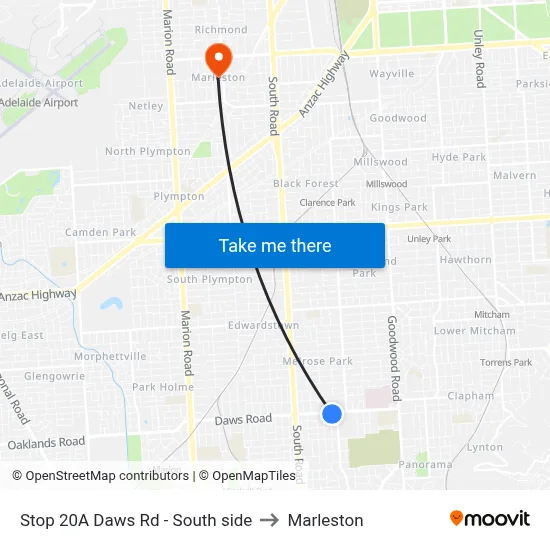 Stop 20A Daws Rd - South side to Marleston map