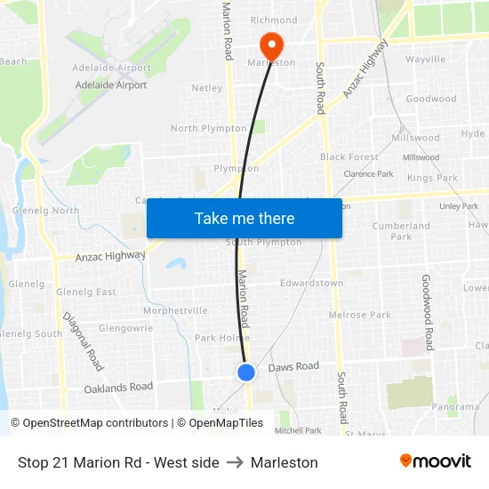 Stop 21 Marion Rd - West side to Marleston map