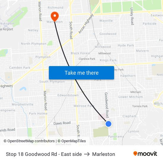 Stop 18 Goodwood Rd - East side to Marleston map