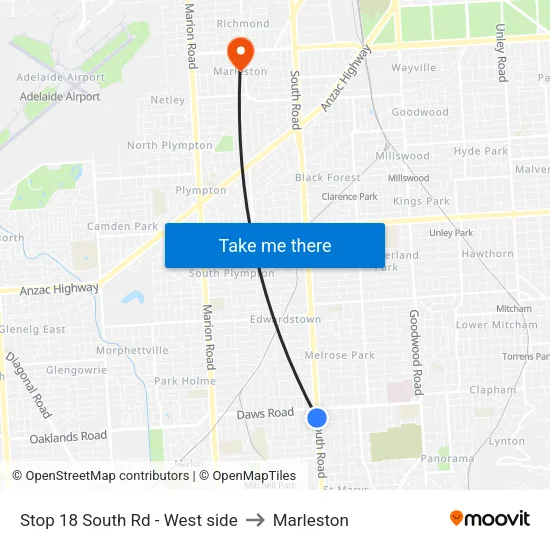 Stop 18 South Rd - West side to Marleston map