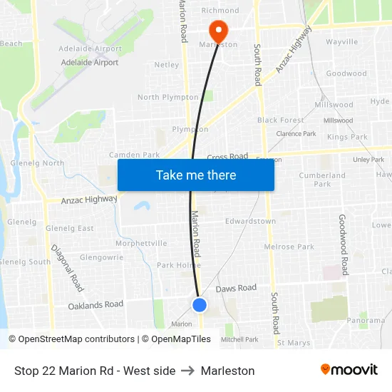 Stop 22 Marion Rd - West side to Marleston map