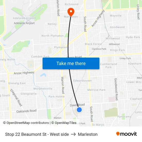 Stop 22 Beaumont St - West side to Marleston map