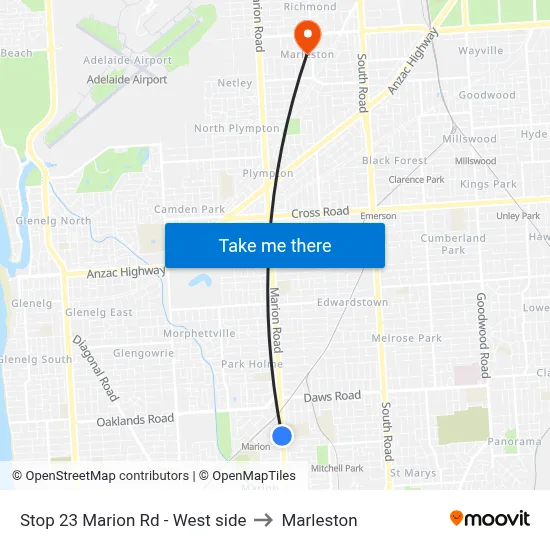 Stop 23 Marion Rd - West side to Marleston map