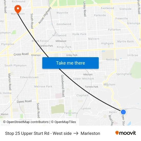 Stop 25 Upper Sturt Rd - West side to Marleston map