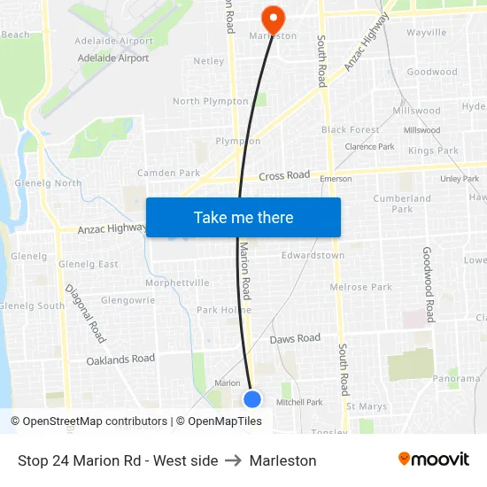Stop 24 Marion Rd - West side to Marleston map