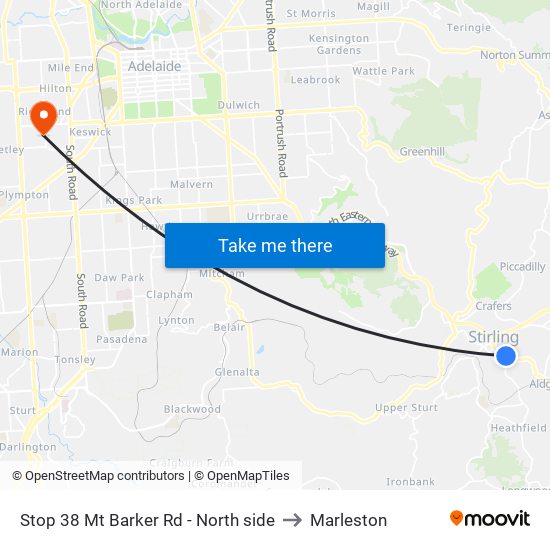 Stop 38 Mt Barker Rd - North side to Marleston map