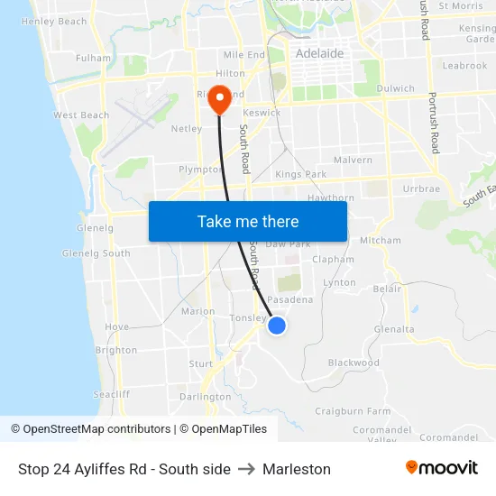 Stop 24 Ayliffes Rd - South side to Marleston map