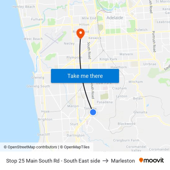 Stop 25 Main South Rd - South East side to Marleston map