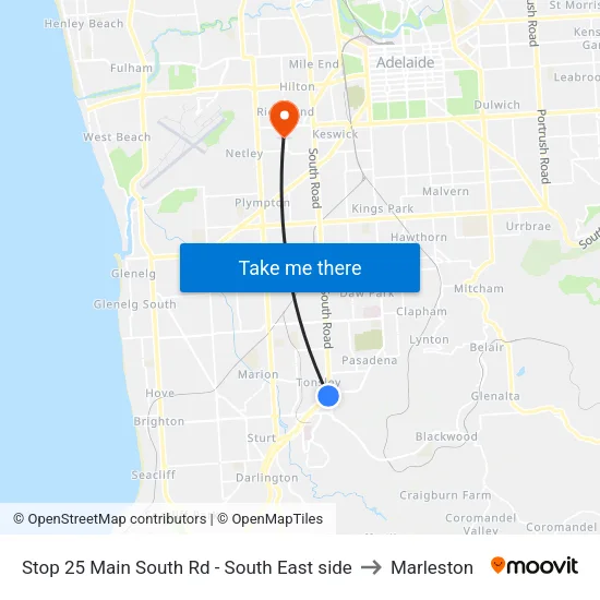 Stop 25 Main South Rd - South East side to Marleston map