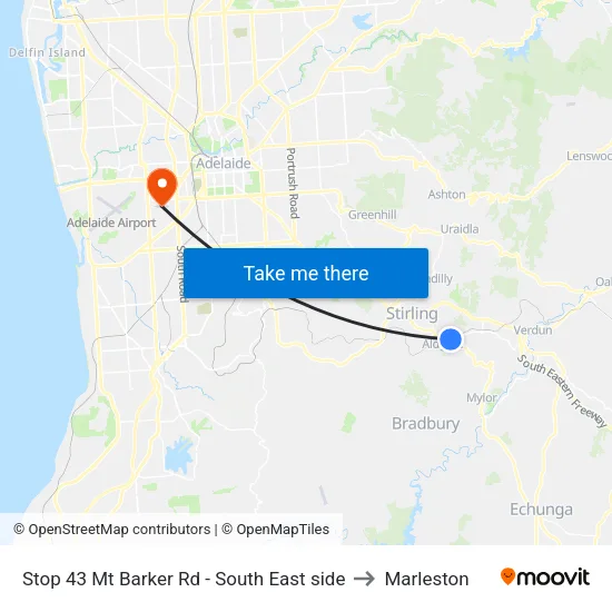 Stop 43 Mt Barker Rd - South East side to Marleston map