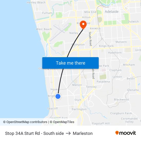 Stop 34A Sturt Rd - South side to Marleston map