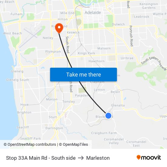 Stop 33A Main Rd - South side to Marleston map