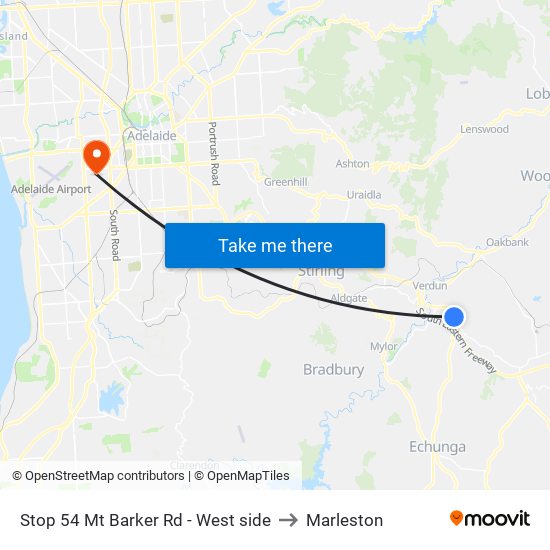 Stop 54 Mt Barker Rd - West side to Marleston map