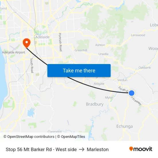 Stop 56 Mt Barker Rd - West side to Marleston map