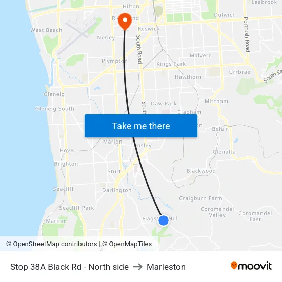 Stop 38A Black Rd - North side to Marleston map