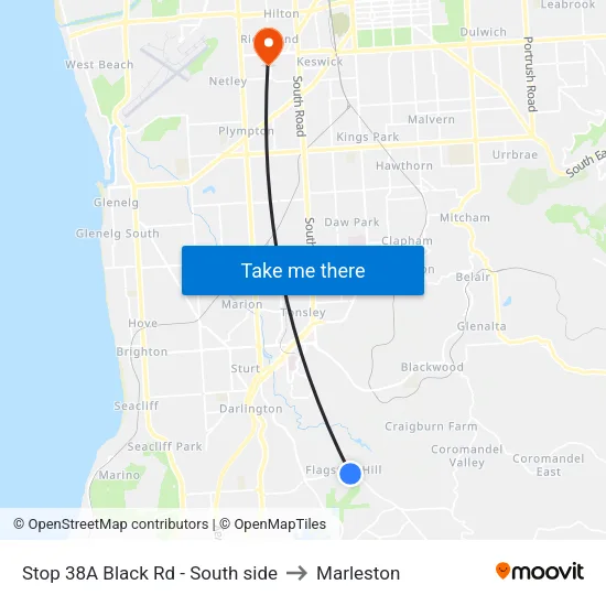 Stop 38A Black Rd - South side to Marleston map