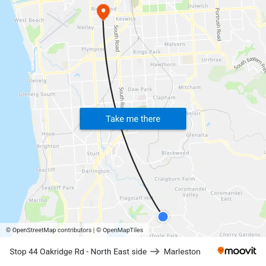 Stop 44 Oakridge Rd - North East side to Marleston map